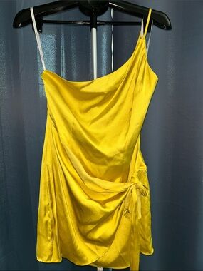 Lovers + Friends Vibrant Yellow One-Shoulder Tie Detail Dress